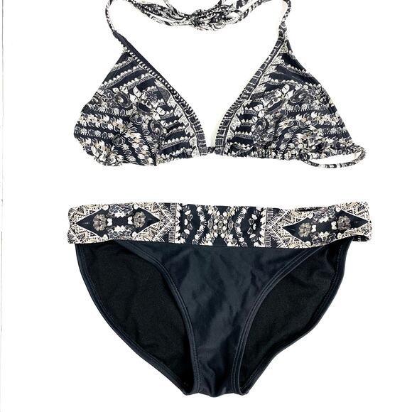 Athleta Martina Bikini Top Medium & Bikini Bottom Small Black Gray Geometric - Picture 1 of 9